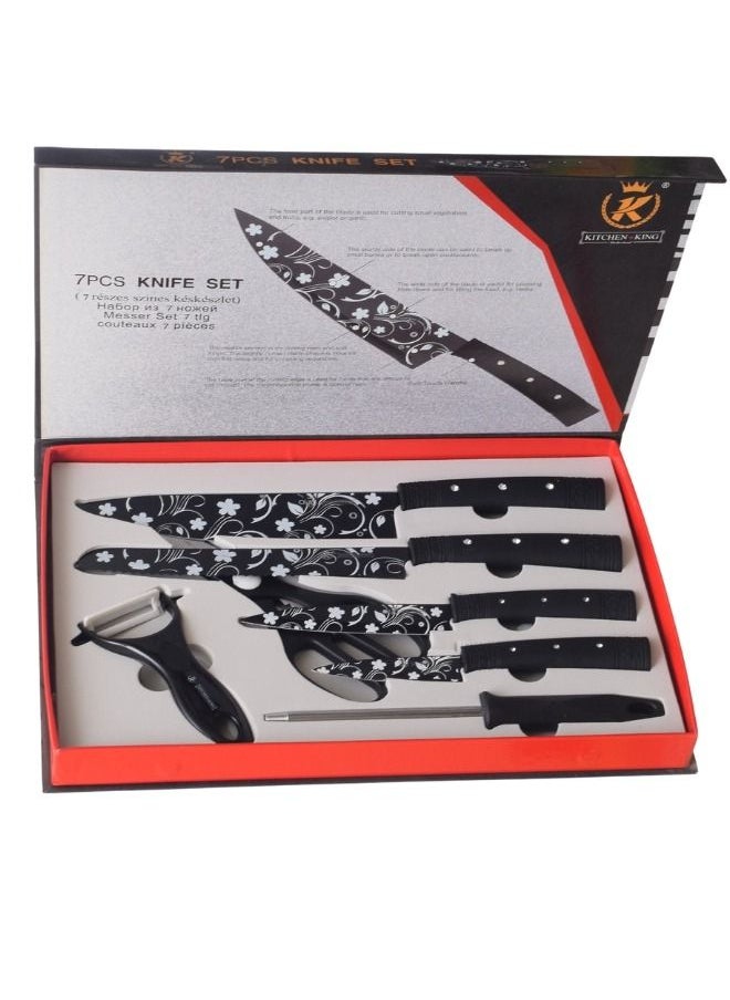 Kitchen King - Set of 7 kitchen knives with plastic handle flower shape stainless steel knives - Image 1