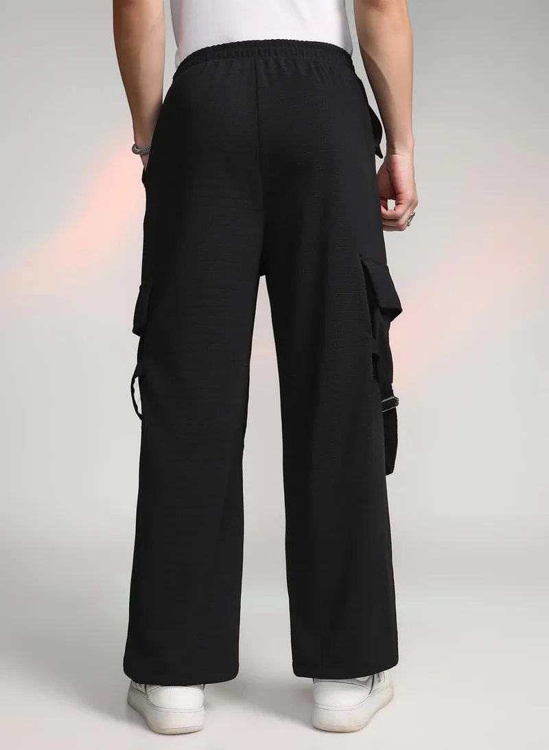 CAHOOT  Men's Onyx Black Textured Modular Utility Trousers for Women | Best Price UAE