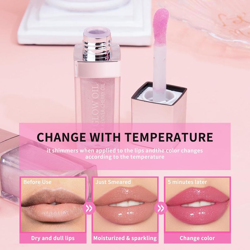 Plumping Lip Oil, Shimmery Glosses with Soft Brush for Women, for Teens, Long Lasting Moisturizing Lip Glow Oil Nourishing Non-sticky (07#, Medium) - Image 3
