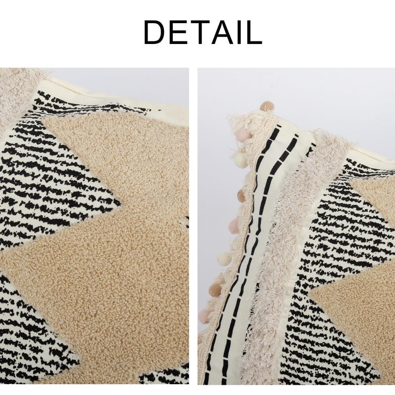 RinRinfam 1Pc Boho Textured Lumbar Pillow Cover 12x 20, Diamond Woven Tufted Farmhouse Neutral Decorative Linen Pillow Cushion Case,Geometric Home Decor for Outdoor Couch Bedroom Car Black and White - Image 2