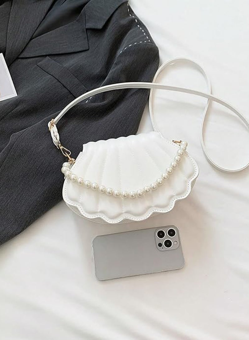 Zikra Faux Pearls Chain Handbag, Messenger Bag PU Leather Artificial Pearls Chain Stylish Shoulder Bag for Women - Image 4