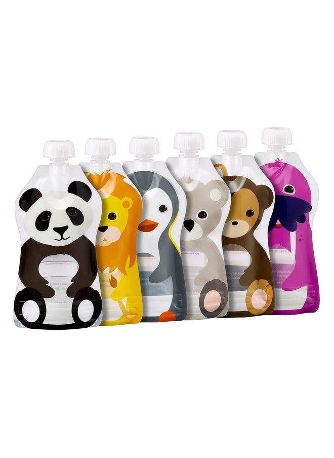 Squooshi - Reusable Baby Food Pouches (6 Pack) Freezer & Dishwasher Safe Squeezable Pouches With Cute Animal Designs For Kids Large 5 Oz Pouches - Image 1