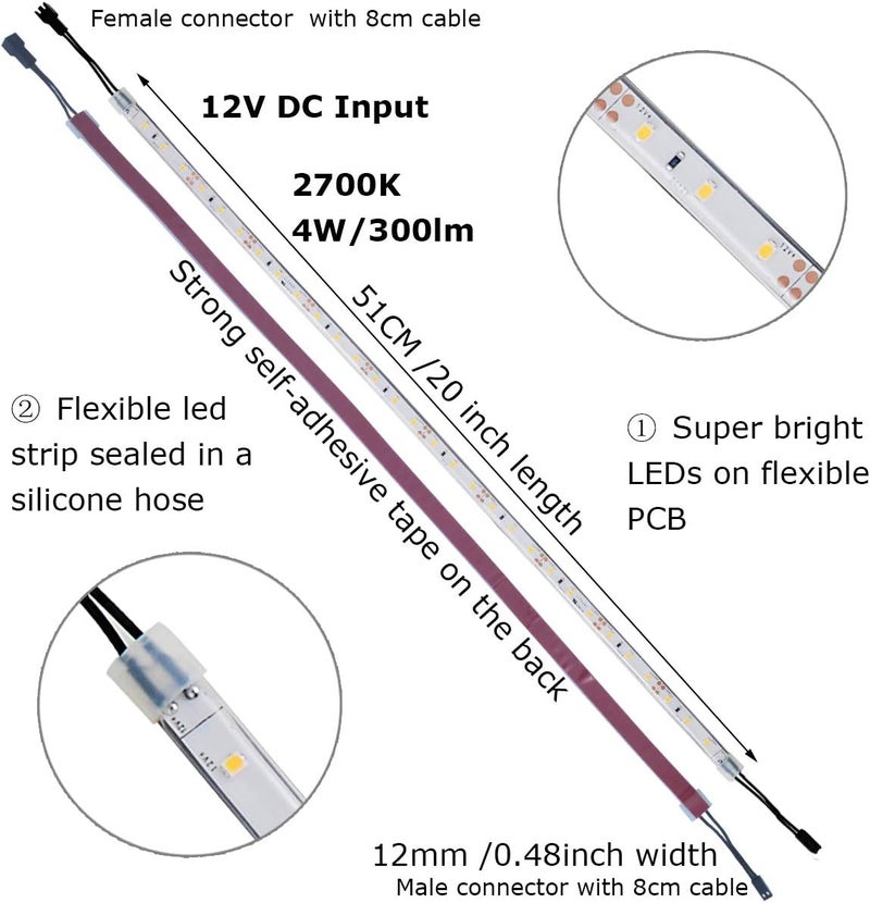 Litever Under Cabinet Lighting Kit, 6 PCS 20 Inches Flexible LED Strips, 24W, 1800 Lumen, Warm White 2700K. Suitable for Kitchen Counters Book Shelf Closet Showcase Workshop-(6-Strip-2700K) - Image 5