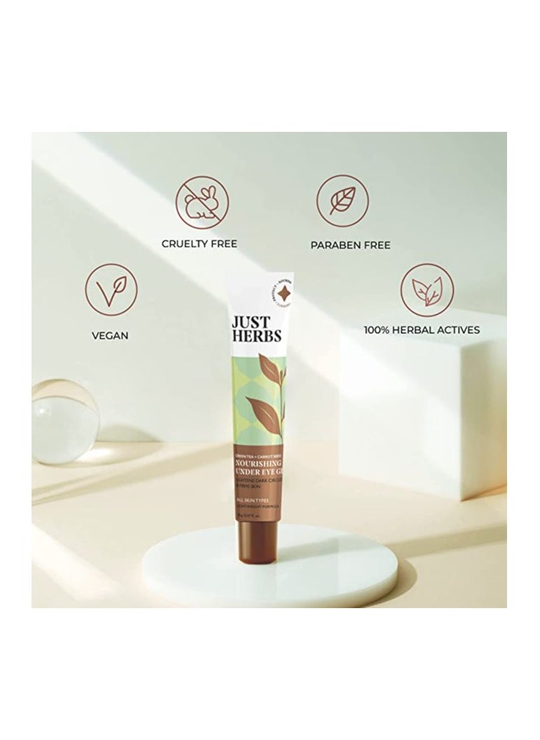 Just Herbs Just Herbs Nourishing Under Eye Gel Cream for Dark Circles, Eye Puffiness, Fine Lines & Wrinkles with Green Tea & Carrot Seed -For Men & Women 20 gm  - Image 4