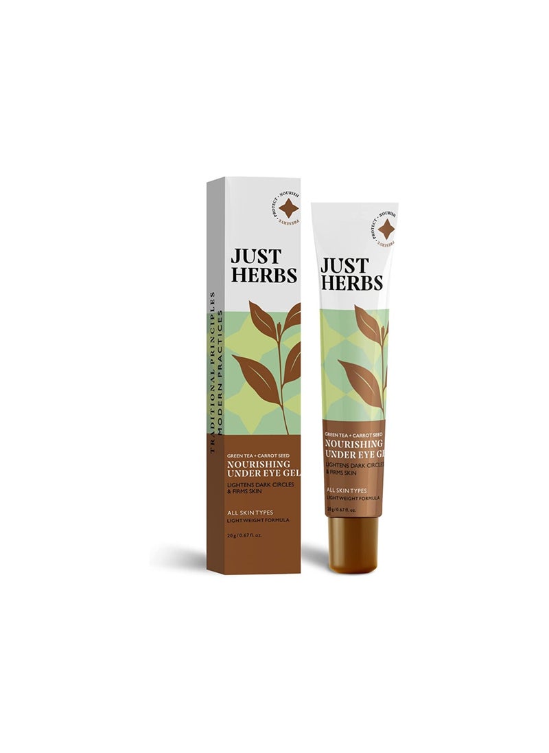 Just Herbs Just Herbs Nourishing Under Eye Gel Cream for Dark Circles, Eye Puffiness, Fine Lines & Wrinkles with Green Tea & Carrot Seed -For Men & Women 20 gm  - Image 1