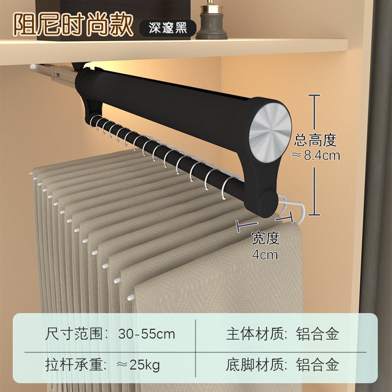 Pull-Out Pants Rack Top-Mounted Telescopic Pants Pull-Out Wardrobe Stainless Steel Slide Rail Push-Pull Pants Hanger Rod - Image 1