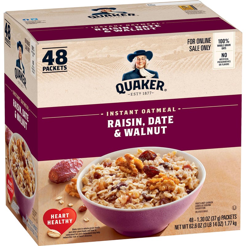 Quaker Instant Oatmeal, Raisin, Date and Walnut, Individual Packets, 1.30 Ounce (Pack of 48) - Image 1