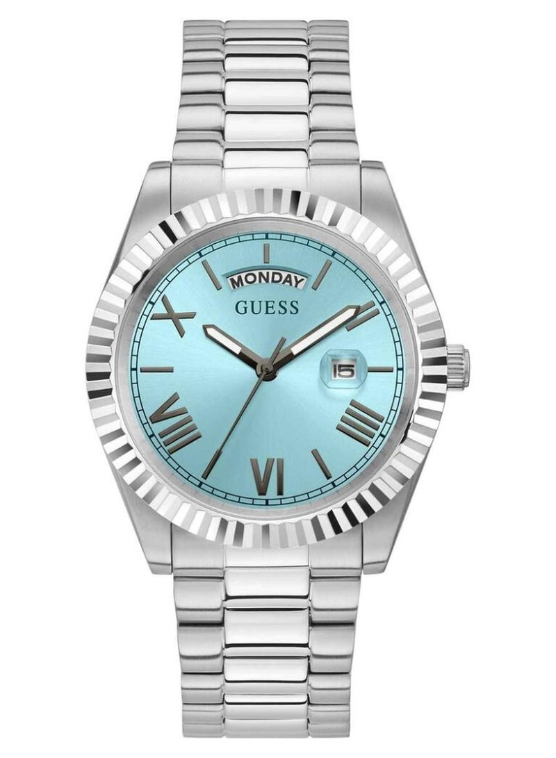 Guess GW0265G11 Men’s Quartz Watch – Silver Stainless Steel Bracelet with Blue Dial – 42 mm, Day & Date, 5 ATM Water Resistant - Image 1