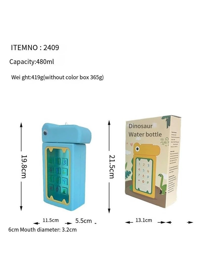 تويسو زجاجة مياه بتصميم دينو من Twisoo للأطفال، زجاجة تريتان مقاومة للتسرب مع حزام، خالية من البيسفينول A، غير قابلة للانسكاب، 480 مل، أزرق - Image 5
