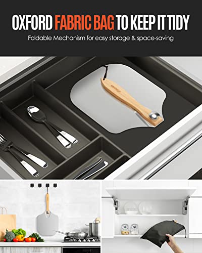 Mooues Pizza Peel Aluminum Pizza Spatula, Mooues 12 inch Metal Pizza Paddle(12"x 14")with Rocker Cutter Foldable Wood Handle, [Storage bag included], for Family Pizza Oven Baking Pizza, Dough, Bread & Pastry - Image 5
