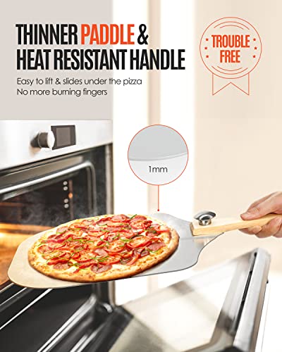 Mooues Pizza Peel Aluminum Pizza Spatula, Mooues 12 inch Metal Pizza Paddle(12"x 14")with Rocker Cutter Foldable Wood Handle, [Storage bag included], for Family Pizza Oven Baking Pizza, Dough, Bread & Pastry - Image 2