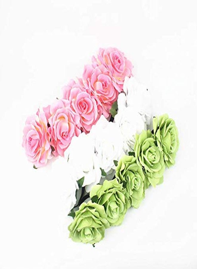 DNHCLL Rose Flower Crown Headband (Pink) for Women Girl - Handmade Polyester Hair Accessory with Elastic Bands - Perfect for Weddings, Festivals, Photoshoots, and Everyday Wear - Image 2