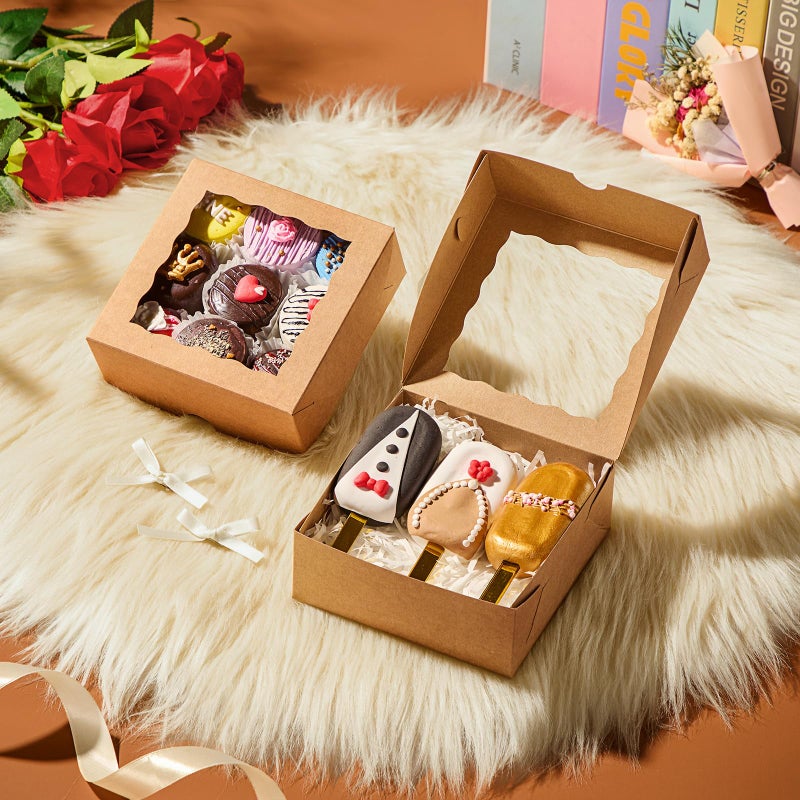 SLShePack 20 Pack Bakery Boxes 5x5x2 Inches Chocolate Covered Strawberries Boxes for 4 Mini Cake & Cookies Macaron Pie Browines boxes - Image 4