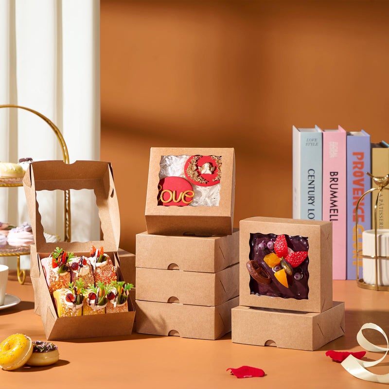 SLShePack 20 Pack Bakery Boxes 5x5x2 Inches Chocolate Covered Strawberries Boxes for 4 Mini Cake & Cookies Macaron Pie Browines boxes - Image 5