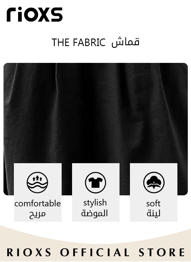 RIOXS - Women's Fashion Cotton Skirt Pants Elastic Waist Wide Leg Pants Casual Loose Work Pants with Pockets - Image 1
