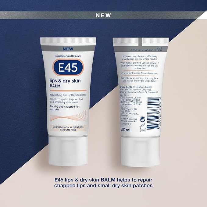 E45 Lips Dry Skin Lip Balm Moisturising Natural Lip Balm for Dry Cracked Lips and Skin Hydrating and Nourishing Lips Balm with Vitamin E E45 Cream Lipbalm for Chapped Lips 30ml - Image 2