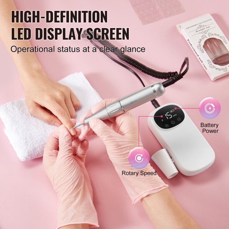 Electric Rechargeable Nail Drill, 35,000RPM Portable Cordless Nail E File Machine, LCD-Display Acrylic Gel Grinder Tool with 6 Bits and 50PCS Sanding Bands for Manicure Pedicure Carve Polish - Image 2
