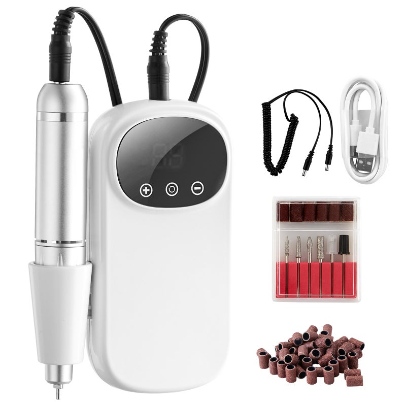 Electric Rechargeable Nail Drill, 35,000RPM Portable Cordless Nail E File Machine, LCD-Display Acrylic Gel Grinder Tool with 6 Bits and 50PCS Sanding Bands for Manicure Pedicure Carve Polish - Image 4