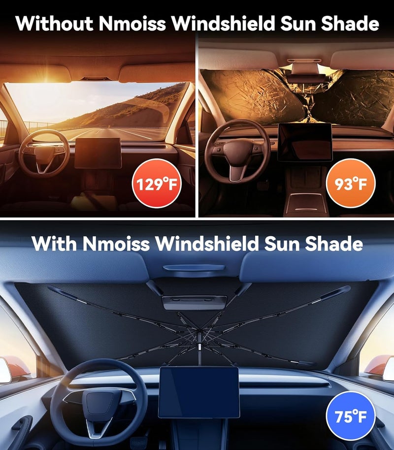Nmoiss Windshield Sun Shade Umbrella for Ram - [Vinyl Coating Heat Shield] Protect Car from Sun Rays & Heat Damage Keep Cool and Protect Interior, Spring Structure Edge - Image 2