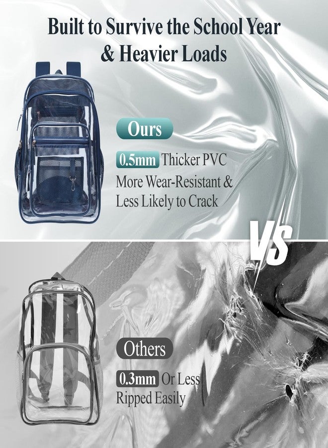 باكيزم حقيبة ظهر شفافة من باكسم للمدرسة - حقيبة كتب شفافة متينة مقاس 18 بوصة للأولاد والبنات، حقائب ظهر مدرسية شفافة، أزرق داكن، كبير، XL، قسمان رئيسيان و3 جيوب أمامية - Image 5