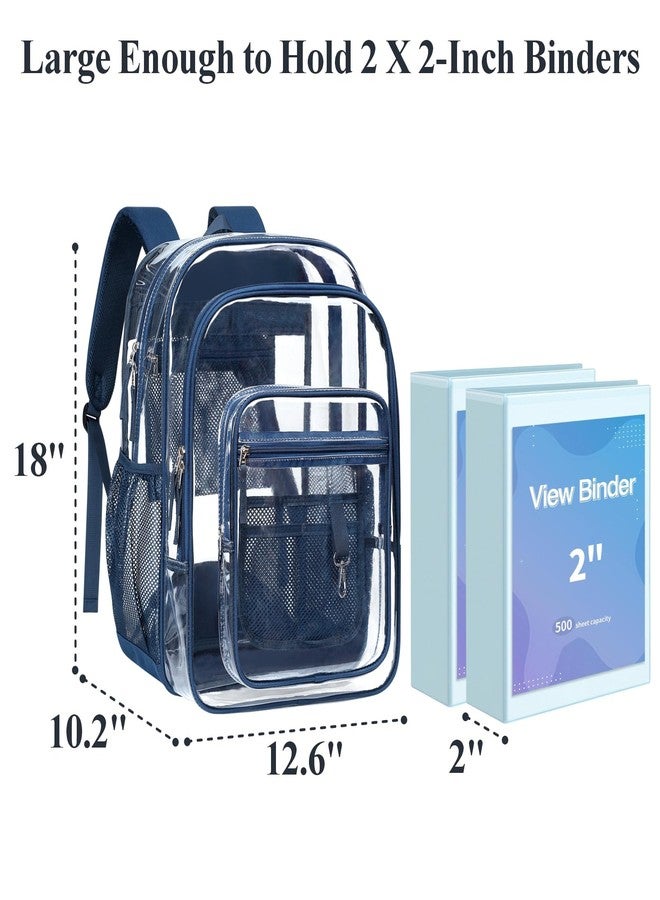 باكيزم حقيبة ظهر شفافة من باكسم للمدرسة - حقيبة كتب شفافة متينة مقاس 18 بوصة للأولاد والبنات، حقائب ظهر مدرسية شفافة، أزرق داكن، كبير، XL، قسمان رئيسيان و3 جيوب أمامية - Image 3