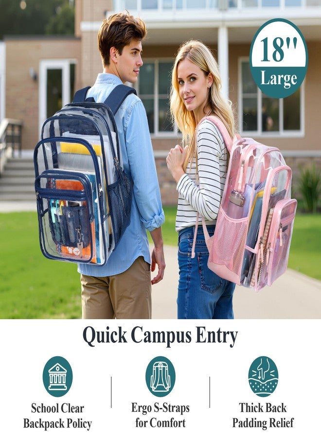 باكيزم حقيبة ظهر شفافة من باكسم للمدرسة - حقيبة كتب شفافة متينة مقاس 18 بوصة للأولاد والبنات، حقائب ظهر مدرسية شفافة، أزرق داكن، كبير، XL، قسمان رئيسيان و3 جيوب أمامية - Image 2