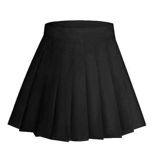 Rbenxia Womens Girl High Waisted Pleated Skirt A-Line Mini Skirt School Uniform Skater Tennis Skirts with Lining Shorts (Black, Small) - Image 2