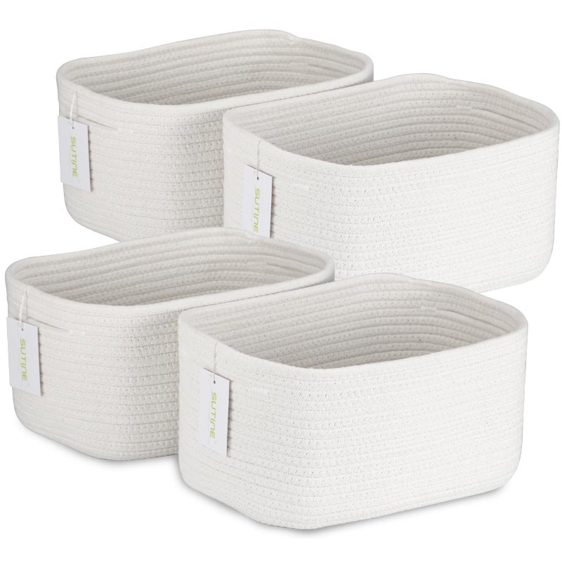 SUTINE 4Piece Storage Baskets  Woven Cotton Rope Bins for Organizing Decorative for Towels Clothes Books  Toys  White