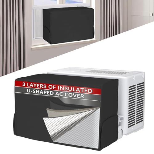 Amerbro Air Conditioner covers for inside 20W x 14H x 6D Compatible with Midea Window Air Conditioner 800010000120000 BTU 3 Layers Insulation AC Cover Compatible with Midea U shaped AC Unit Black - Image 1