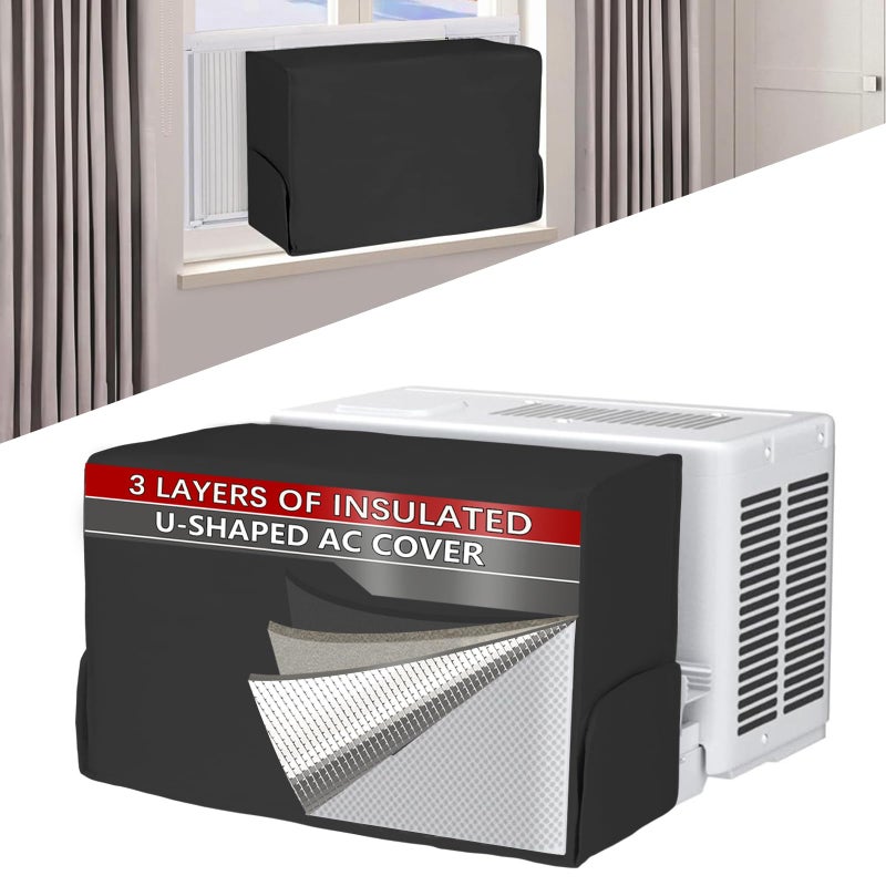 Amerbro Air Conditioner covers for inside 20W x 14H x 6D Compatible with Midea Window Air Conditioner 800010000120000 BTU 3 Layers Insulation AC Cover Compatible with Midea U shaped AC Unit Black - Image 2