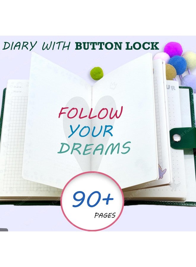 FunBlast FunBlast Diary - A6 Size, Dinosaur Theme Diary, Diary with Button Lock, Diary for Girls, Notepad Diary, Return Gifts for Kids, Diary for Journaling with Silicone Cover (90+ Pages) (Green)  - Image 3