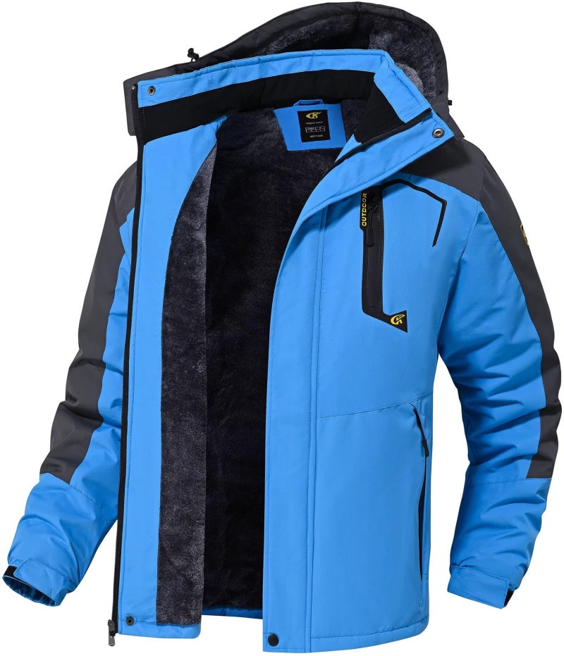QPNGRP Mens Waterproof Ski Jacket Winter Windproof Snowboarding Jacket Blue 3X-Large