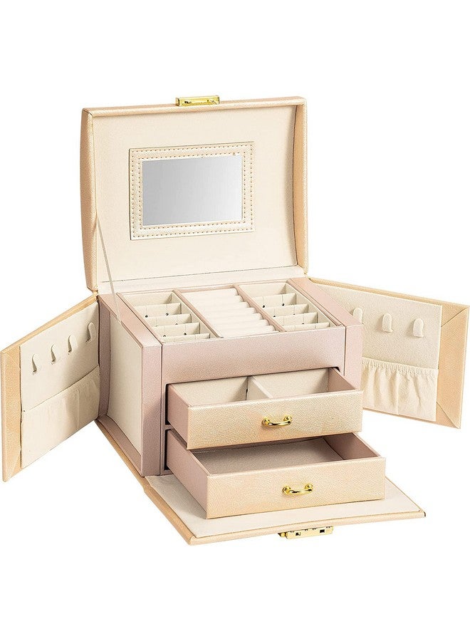 YouBella Jewellery Organiser MultiLayer PU Leather Portable Lockable Storage Box Case with Dividers Container for Rings, Earrings, Necklace Home Organizer, Beige - Image 1