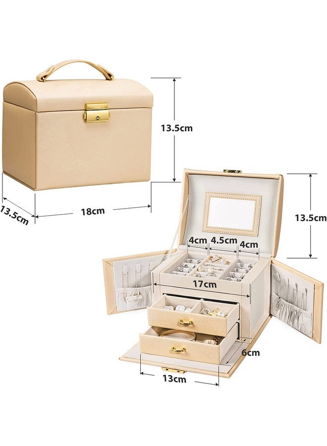 YouBella Jewellery Organiser MultiLayer PU Leather Portable Lockable Storage Box Case with Dividers Container for Rings, Earrings, Necklace Home Organizer, Beige - Image 3