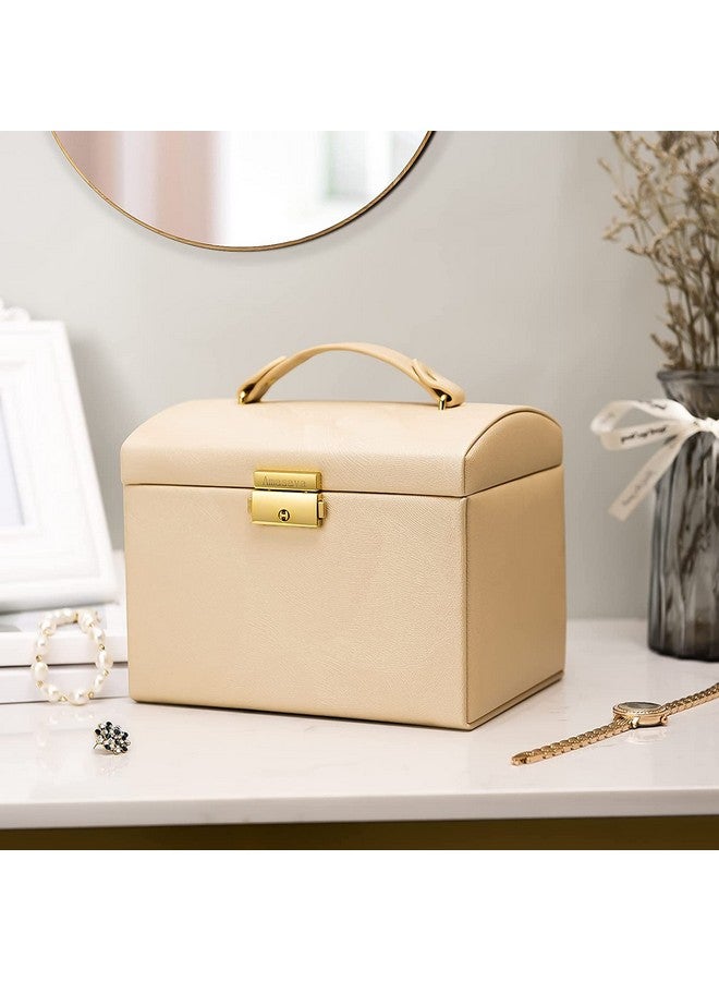 YouBella Jewellery Organiser MultiLayer PU Leather Portable Lockable Storage Box Case with Dividers Container for Rings, Earrings, Necklace Home Organizer, Beige - Image 2
