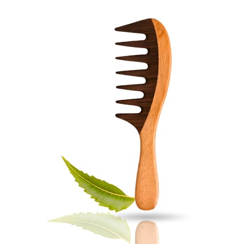 Rufiys Neem Wooden Hair Comb for Women & Men | Hair Growth | Dandruff Remover | Curly Hair Neem Wood Wide Tooth for Detangler - Image 1