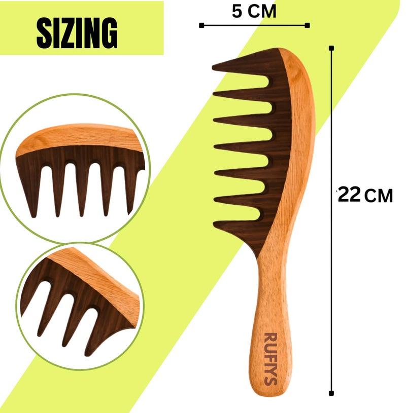 Rufiys Neem Wooden Hair Comb for Women & Men | Hair Growth | Dandruff Remover | Curly Hair Neem Wood Wide Tooth for Detangler - Image 5