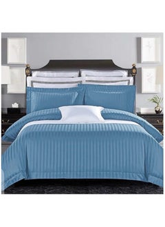 Doltri DOLTRI - 3-Piece Stripped 150 TC Cotton Sateen Bedsheet Set King Size Premium Collection (1 Bedsheet + 2 Pillow Cases) (Blue) 