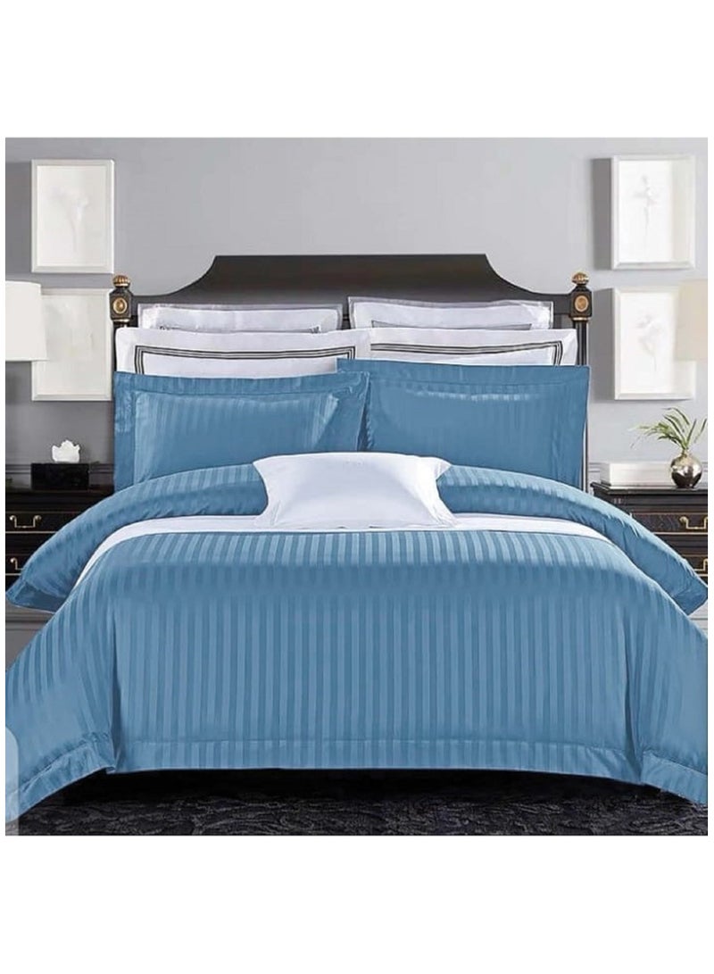 Doltri DOLTRI - 3-Piece Stripped 150 TC Cotton Sateen Bedsheet Set King Size Premium Collection (1 Bedsheet + 2 Pillow Cases) (Blue) 