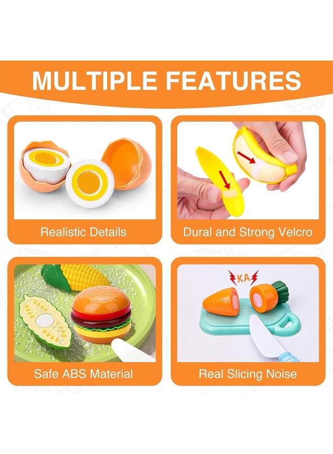 92PCS Cutting Play Food Toy for Kids Kitchen,Pretend Fruit &Vegetables Accessories with Shopping Storage Basket and, Kids Kitchen Accessories set with Plastic Mini Dishes and Knife,Perfect Educational Toy for Toddlers Boys & Girls，Educational Toy for Toddler Children Birthday Gift, Play Food for Toddlers 1-3 Years Old - Image 3