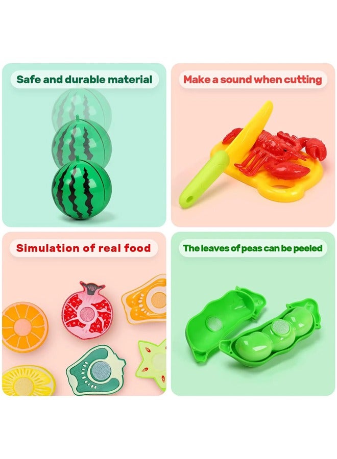 92PCS Cutting Play Food Toy for Kids Kitchen,Pretend Fruit &Vegetables Accessories with Shopping Storage Basket and, Kids Kitchen Accessories set with Plastic Mini Dishes and Knife,Perfect Educational Toy for Toddlers Boys & Girls，Educational Toy for Toddler Children Birthday Gift, Play Food for Toddlers 1-3 Years Old - Image 5