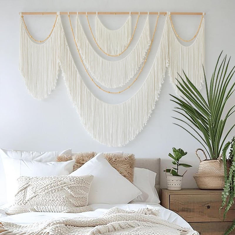 Flber Large Macrame Wall Hanging â€“ Boho Yarn Art Garland with Tassels and Beads, Handmade Rope Decor for Nursery, Party, Wedding, Bedroom, Fireplace Mantel, or Photo Backdrop 57" W x 41" L - Image 2