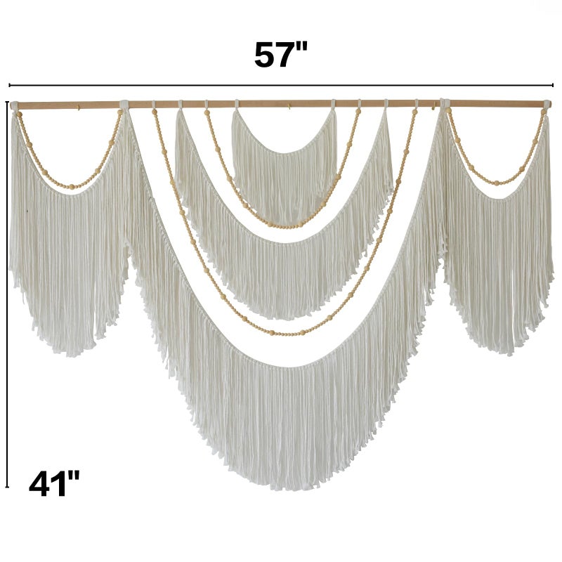 Flber Large Macrame Wall Hanging â€“ Boho Yarn Art Garland with Tassels and Beads, Handmade Rope Decor for Nursery, Party, Wedding, Bedroom, Fireplace Mantel, or Photo Backdrop 57" W x 41" L - Image 5