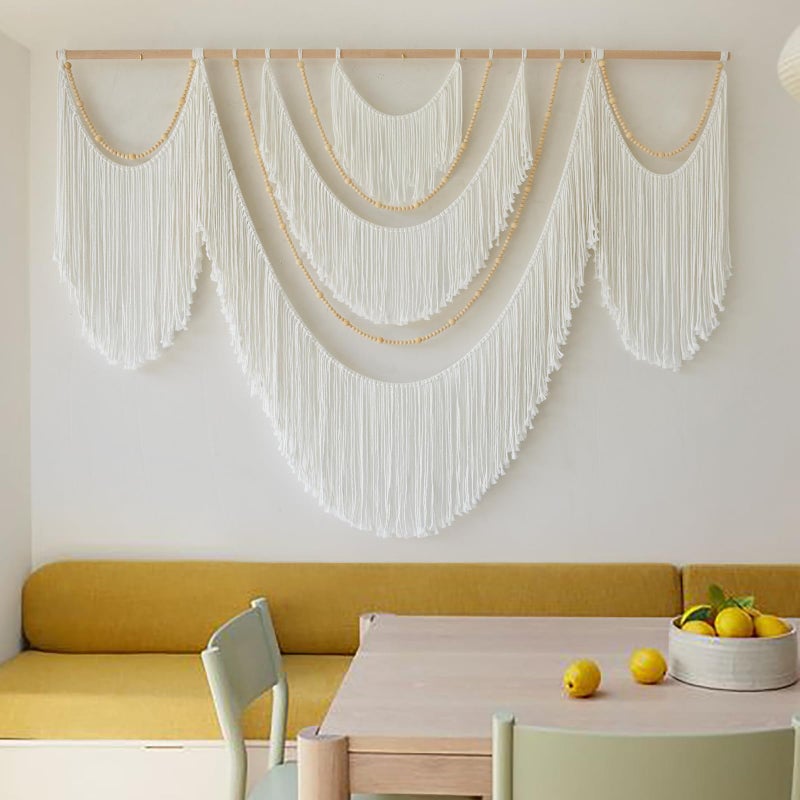 Flber Large Macrame Wall Hanging â€“ Boho Yarn Art Garland with Tassels and Beads, Handmade Rope Decor for Nursery, Party, Wedding, Bedroom, Fireplace Mantel, or Photo Backdrop 57" W x 41" L - Image 4