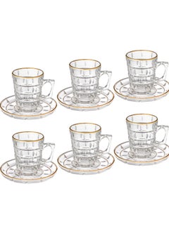 Elegant Clear glass tea set of 6 teacups and 6 saucers with gold line decor  - Image 2