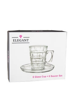 Elegant Clear glass tea set of 6 teacups and 6 saucers with gold line decor  - Image 3