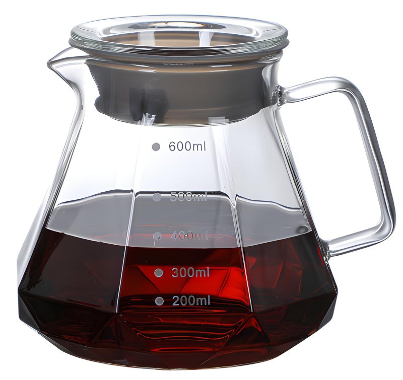 COFISUKI Glass Coffee Server for Drip Coffee MakerDiamond Fashion Design Glass Coffee Carafe Coffee Pot with Lid Clear 600ml20oz