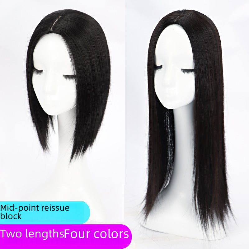 Generic Factory wholesale simulation scalp mid-length head hair patch cover white hair mid-length straight hair mid-length hair patch[ZFK-35CM]-dark brown [ZFK-35CM]-dark brown 