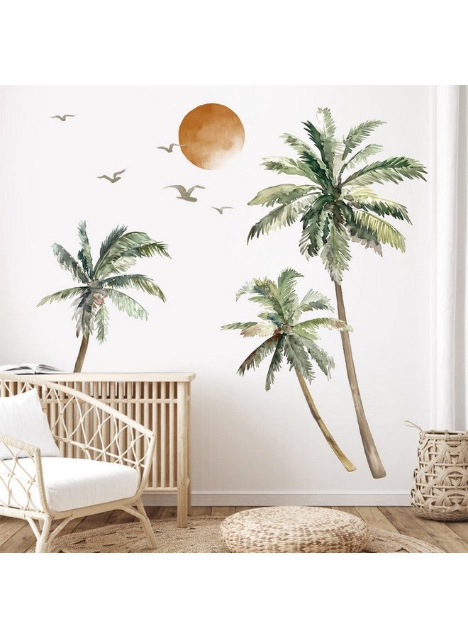 wondever Boho Palm Tree Wall Stickers Large Tropical Tree Sunset Peel And Stick Wall Art Decals For Living Room Bedroom Tv Background (H: 63.8 Inch) - Image 1