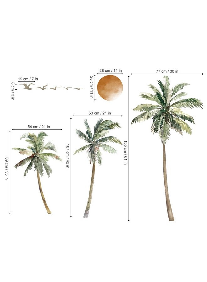 wondever Boho Palm Tree Wall Stickers Large Tropical Tree Sunset Peel And Stick Wall Art Decals For Living Room Bedroom Tv Background (H: 63.8 Inch) - Image 5